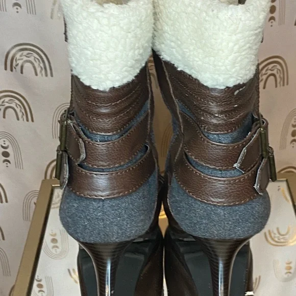 Elle Brown and Gray Heeled Boots with Chunky Sole - Picture 9 of 15